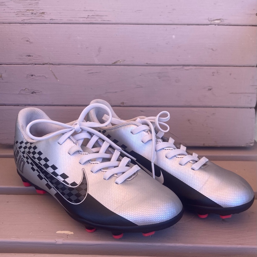 Gray/silver + Black Nike soccer cleats size 4.5Y